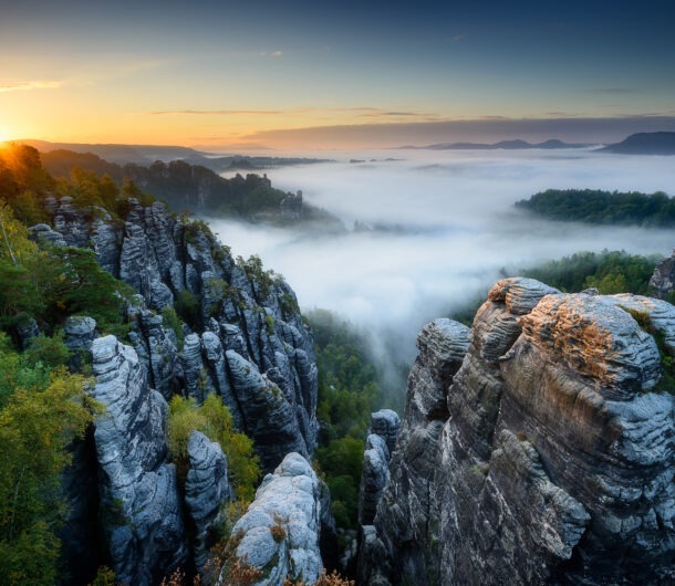 Schrammsteine im Nebel